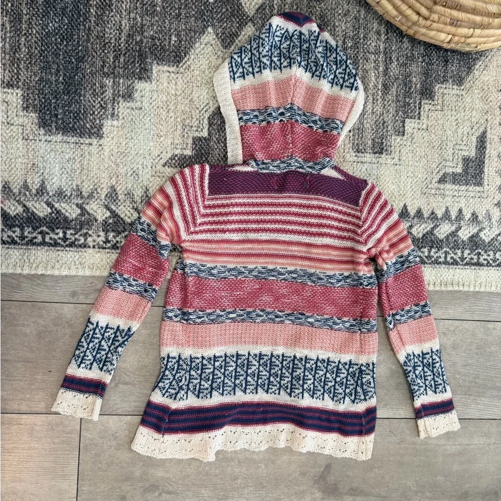 Y2K Pink Republic Toddler Girl Mixed Media Boho Cardigan Hooded Open Front